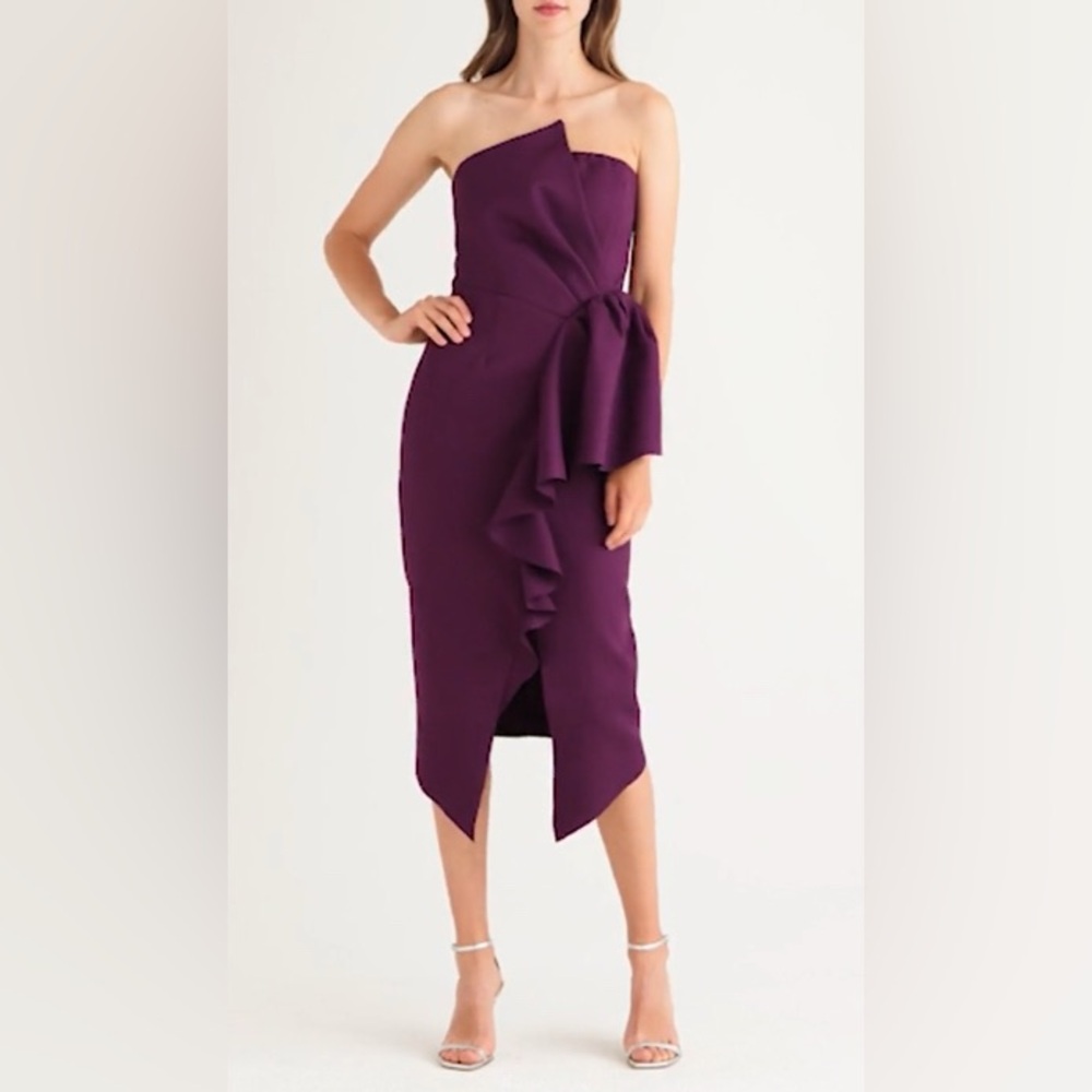 ✨Elliot Reception Cascade Ruffle Strapless Cocktail Dress Size Small